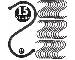 15 Stuks - Zwart Metaal S Vormige Haken - 13cm Lengte - Ophanghaken - Haakjes voor Keuken, Badkamer & Tuin - Kledinghangers - Jashaak Hangers - Handdoekhaakjes - Keukengerei Organizer Haak - Kapstok S-haken - Vleeshaken - Muurhaak