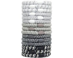 15 x Knekkie Haarelastiekjes met Kraaltje – Gevlochten Elastiek & Armband – Banditz Style - Grijze Stijl