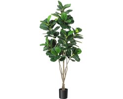 150 cm hoge kunst Ficus Lyrata boom, natuurgetrouwe bladvijg plant voor binnen en buiten, decoratie voor huis, kantoor en keuken