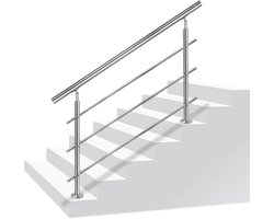 150 cm RVS Trap- en Balkonleuning – 3 Dwarsbalken – 106 cm Hoog – Roestvrij Stalen Handrail Ø42 mm – Binnen & Buiten – Inclusief Montagemateriaal
