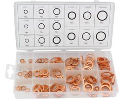 150 delige koperringenset - koperring - koperen ringen - sluitring - afsluitring - afdichtingsring - metaalring