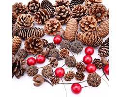 150 Stks Kerst Dennenappels En Rode Berrie Natuurlijke Dennenappels Voor Diy Craft Kerstkrans Kerstboom Decoraties Kerstfeest Ornament Woondecoratie Winter Decor