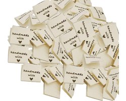 150 Stuks Anyasen Handgemaakte Labels - Textiel Labels - Handgemaakt met Liefde - Rechthoekige Stoffen Labels voor Naaien DIY - Decoratie - Naaiaccessoires