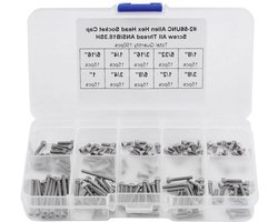 150 stuks moerschroeven assortiment set met kunststof doos # 2-56 UNC - 9 maten inbusschroeven