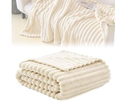 150 x 200 cm wollige melkachtig witte corduroy knuffeldeken voor op de bank - comfortabel en zacht
