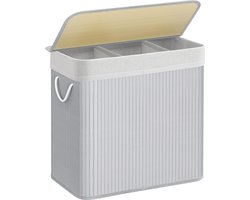 150L wasmand, wasbox met deksel, wassorteerder, van bamboe, met handgrepen, 3 vakken, opvouwbaar, katoen, waszak in de machine wasbaar, wasruimte, grijs LCB091G01