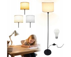 156 cm Vloerlamp met Linnen Kap - Staande Lamp Woonkamer - Nachtlampje - 3 Kleurtemperaturen - Voetpedaal - Zacht Licht - E27 - 9W - Leeslamp - Lees & Sfeer - Voor Slaapkamer & Woonkamer & Studeerkamer
