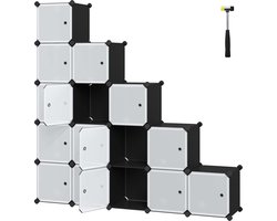 16 Cube Black Storage Organizer - Cube Organizer - Modulaire opslag - PP kunststof panelen - Metalen draadframe - ABS kunststof connectoren - 153 cm x 31 cm x 153 cm
