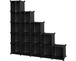 16 Cube Shelving System, schoenenrek, DIY cube rack, stapelbare, boutloze rekken van PP-kunststof, garderobe, ruimteverdeler, voor slaapkamer, kantoor, zwart LPC44BK
