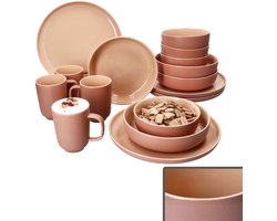 16-delig Jasper Powder servies voor 4 personen in steengoed - 4x 414448 + 4x 414516 + 4x 414530 + 4x 414547