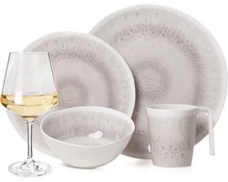 16-Delig Melamine Servies Set voor 4 Personen - Campingservies, Picknick & BBQ - Inclusief Wijn- of Waterglazen