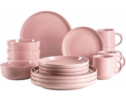 16-delig servies voor 4 personen in Scandinavisch design met roze tinten
