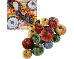 16-delige antieke pompoenversiering - fluweelzachte textuur -imitatie-eikels - imitatie-bessen - 8*7,5 cm + 8*10cm -geschikt voor Thanksgiving- en Halloween-decoraties, eettafels in landelijke stijl en huiselijke scènes - roestbruin, goud, olijfgrijs