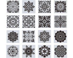 16-delige Mandala Sjablonen Set, Herbruikbare Schildertemplates voor Decoratie, Schilderen op Hout, Stenen en Muren (15 x 15 cm)