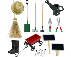16 Delige Miniaturen Tuinset: Poppenhuis Decoratie, Tuinaccessoires en Mini Gereedschap