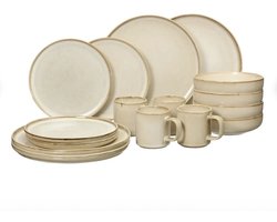 16-delige Serviesset Zandkleur – Servies voor 4 Personen – Aardewerk (Stoneware) – Inclusief Mokken, Ontbijtborden, Dinerborden & Schaaltjes – Magnetron- en Vaatwasserbestendig