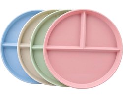 16-delige set - Portiecontroleborden - 23 cm (9 inch) plastic borden met vakjes - 3 compartimenten - Inclusief mes, vork en lepel - Geschikt voor de meeste mensen - Vaatwasmachinebestendig - Verkrijgbaar in beige, roze, groen en blauw