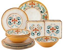 16-delige Toscane Melamine Servies Set voor Buitengebruik - Service voor 4, Multicolor