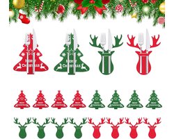 16-delige Vilt Bestekhouder Set voor Kerst - Tafeldecoratie in Rood en Groen