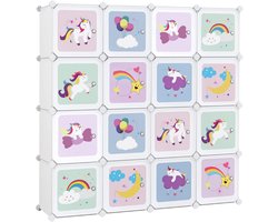 16 Kubus Opbergsysteem Kinderkast Met Deurtjes – Witte Opbergkast Voor Schoenen Speelgoed En Kleding – Multifunctionele Kast 123 X 31 X 123 Cm
