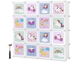 16-kubus reksysteem opbergkast voor kinderen - schoenenrek kunststof - multifunctioneel speelgoed - wit 123 x 31 x 123 cm Kledingkast