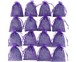16 paarse Franse gedroogde lavendelzakjes Craft Bag - Lavendelzakjes Bruiloftsworp - Huisgeurzakjes Lades Dressoirs - Mooie gedroogde lavendelbloemknoppenzakjes