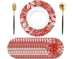 16 ronde papieren placemats met kerstmotief en rood bladpatroon, wegwerpbaar, 33 cm in diameter, geschikt als tafeldecoratie voor Kerstmis, in de keuken, tijdens feestdagen, feesten en andere gelegenheden.