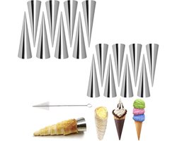 16 stuks - Croissantvormen - Crèmehoornvormen - Ijshoorn mallen - Hoorn mallen - Bakgereedschap - Bakvorm van roestvrij staal - keukengerei - met reinigingsborstels - voor gebak, roomhoorns, cakes - 12.4*3.4 cm - zilver
