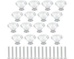 16 stuks heldere kristallen deurknoppen van 40 mm, glazen ladeknoppen en deurgrepen voor kast, keuken en kantoor