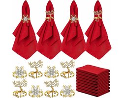 16 stuks kerstservet- en servetringsetServetringen voor - Kerstherten servetringen - Rendieren - Legering - Servetringen -20 *10*5cm- Voor thuis tafeldecoraties - Kerstmis - Tafellinnen -decoratie-rood