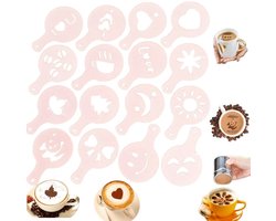 16 stuks - Latte art mallen van kunststof - leuke mallen met koffiedesign - verdikt - sjablonen voor het spuiten van koffiemelkschuim - mallen voor koffiedecoratie - geschikt voor Kerstmis, Thanksgiving-taarten en koffie