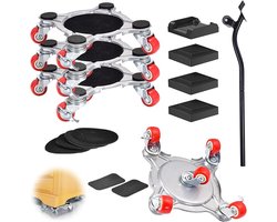 16 stuks meubelrollers, transportwieltjes, 400 kg, wielen voor meubellifter, meubelglijders voor zware meubels, verplaatsen, hulpmiddelen, met breekstang en verhogingspads, voor verhuishulp