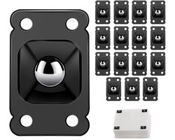 16 stuks - mini-zwenkwielen - zelfklevend roestvrij staal - universeel wiel - 360 graden draaibaar - opbergdoos - meubelbakken - bodemwiel voor prullenbak - zwart