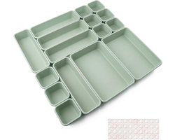 16 Stuks Plastic Lade Organizer Bakjes Lade Makeup Drawer Organizer 3 Formaten Groen Bathroom Bureau Kast Organizer voor Make-Up, Sieraden En Gadgets, Slaapkamer, Badkamer, Kantoor