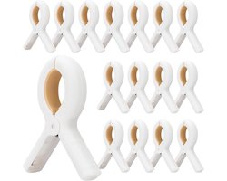 16 stuks - Strandlakenklemmen - Grote strandhanddoekclips - Zware plastic handdoekklemmen - wasknijpers - Geschikt voor strandhanddoeken - met sterke roestwerende veren - voor dekens, handdoeken, kleding waslijn, het hangrek - wit en kaki