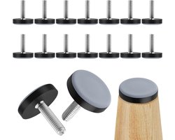 16 Stuks Teflon Glijders voor Meubels - Verstelbare Voetjes voor Stoelen en Tafels, M6 D25mm, Perfect voor Nivelleren en Bescherming van Vloeren