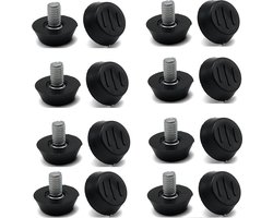 16 stuks Verstelbare Meubelvoeten - Nivelleringspad Basispoot - Tafelpoot Stoel - Verstelbare Vloerbescherming - M6 x 10 x 20 mm -Stelpoot - Meubelonderzetter - Zwart / Zilver - Kunststof - RVS - Stelpoten - Viltjes - Vloerbeschermers - Vloerglijders