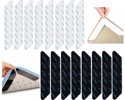 16 Stuks - Zelfklevend Dubbelzijdig Tape - 18CM - Anti Curling Tapijt - Tapijttape - Tape voor Deurmat - Anti-slip - Antislip Pads voor Onder Het Tapijt - Tape voor deurmat - wit & Zwart