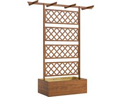 160 x 55 x 183 cm Plantenbak met Klimrek, Houten Hoek Bloembak met Trellis en Dak, Verhoogde Tuinbak voor Klimplanten, Bloempot voor Tuin, Balkon en Terras, Plantenkast met Rugrooster voor Bloemen en Decoratie, Buiten Plantenbak