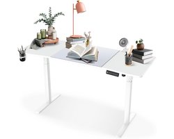 160 x 60 cm Bureau,Kantoortafel met Kabelorganizer en Metalen Haken 75 cm - 120 cm in Hoogte Verstelbaar Computerbureau Elektrisch Sta-zit-tafel voor Thuiskantoor, Studio, Speelkamer (Wit) NAIZY