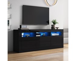 160*35*60 cm hoogglans tv-kast met ledverlichting, 3 open vakken, 2 deuren, 2 lades, smart app-bediening, voor 70 inch tv's, hoogglans tv-standaard, zwart