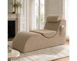 160×66×90 cm – Grote beige fauteuil van corduroy – Moderne, minimalistische loungestoel – Ergonomisch schuim met hoge veerkracht – Uitneembaar zitkussen – Opbergvak aan de zijkant – Ideaal voor leeshoekjes in de woonkamer