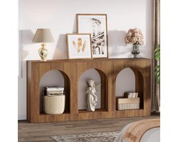 160cm Houten Console Tafel - 3 Gebogen Opbergvakken - Smalle Haltafel - voor Gang Entree Woonkamer, Achter Bankplank, Landelijke - Bruin
