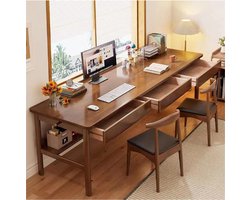 160cm Lang Bureau Met 3 Laden - Massief Houten Computerbureau - Eenvoudig Bureau - Grote PC-Tafel Voor Thuis En Kantoor - Eenvoudig Te Monteren - 160 x 60 x 75 cm - Walnoot