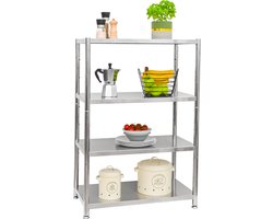 160kg Roestvrij Stalen Plank met 4 Niveaus - Heavy Duty Rek 74x41x110 Metalen Legplank Opbergrek