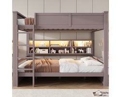 160x200cm stapelbed met opbergkast en LED-verlichting - bruin - zonder matras