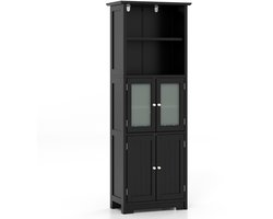 163 cm Hoge Opbergkast voor de Badkamer Vrijstaande Keukenkasten met 2 Kasten 2 Open Vakken en Verstelbare Planken-Zwart