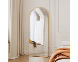 165x60cm gebogen cosmetische spiegel, aluminium frame van gehard glas, geschikt voor elegante slaapkamers, grote badkamerwandspiegels, goud