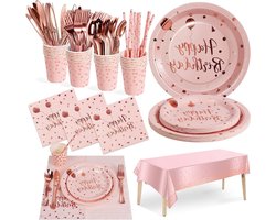 166-Delig Roze en Roségoud Party Servies - Verjaardagen Decoratie - Papieren Serviesset Inclusief Papieren Borden Servetten Papieren Bekers Bestek - Baby Showers Verjaardagsjongen - 20 Gasten