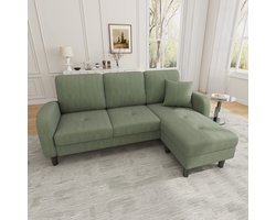 166 x 118 x 77 cm - L-vormige hoekbank met chaise longue – driezitsbank - plastic poten - groen